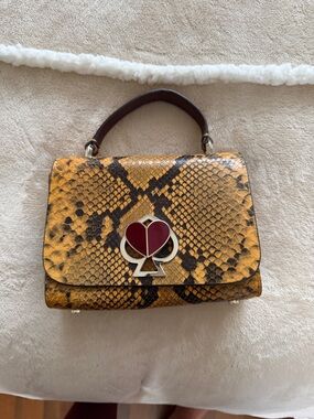 kate spade Yellow Snake-Embossed Top Handle Satchel with Heart-Spade Emblem
